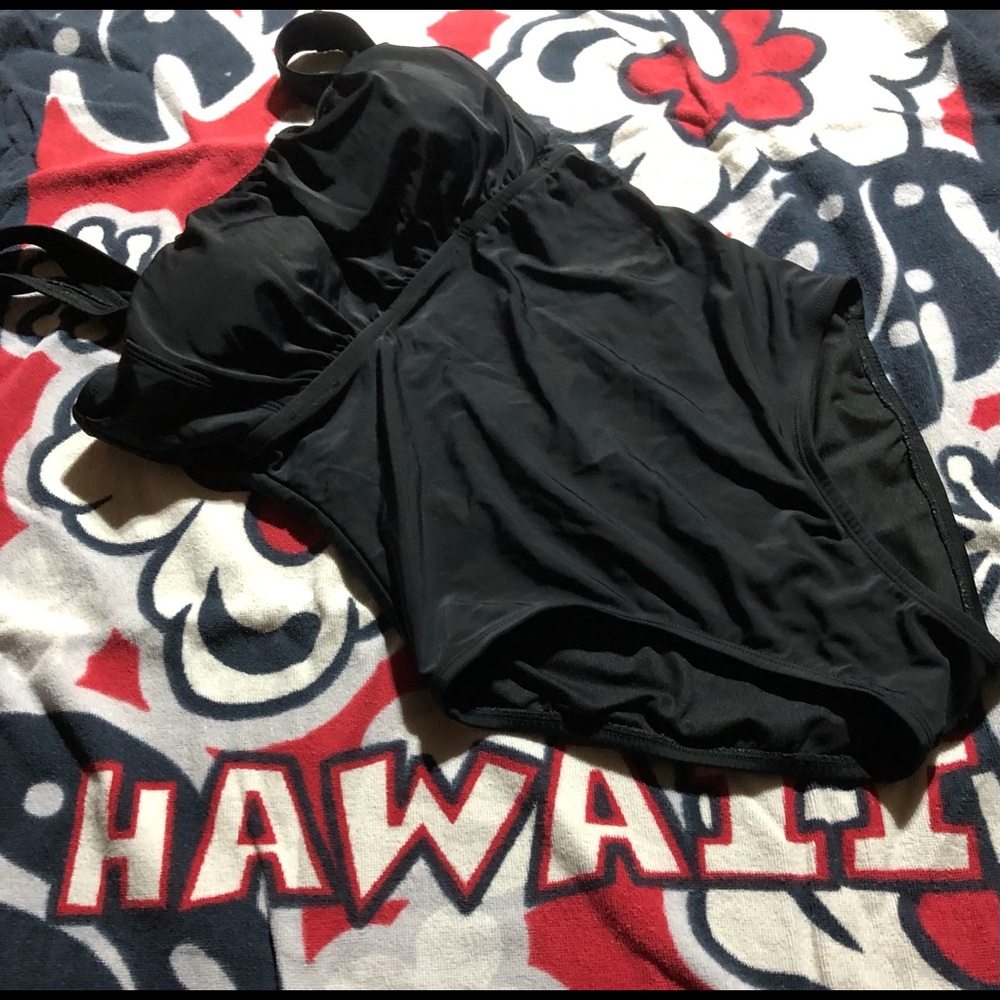 Black, one piece bathing/swim suit.